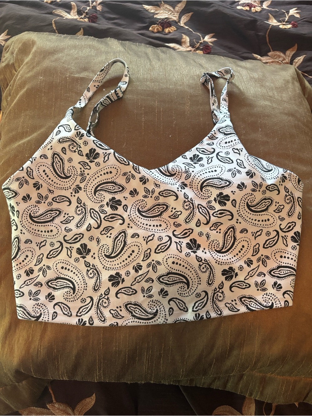 Athleta White Paisley Sports Bra with Black Print